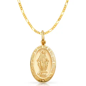 14K Gold 1830 Guadalupe Pendant with 2mm Figaro 3 1 Chain