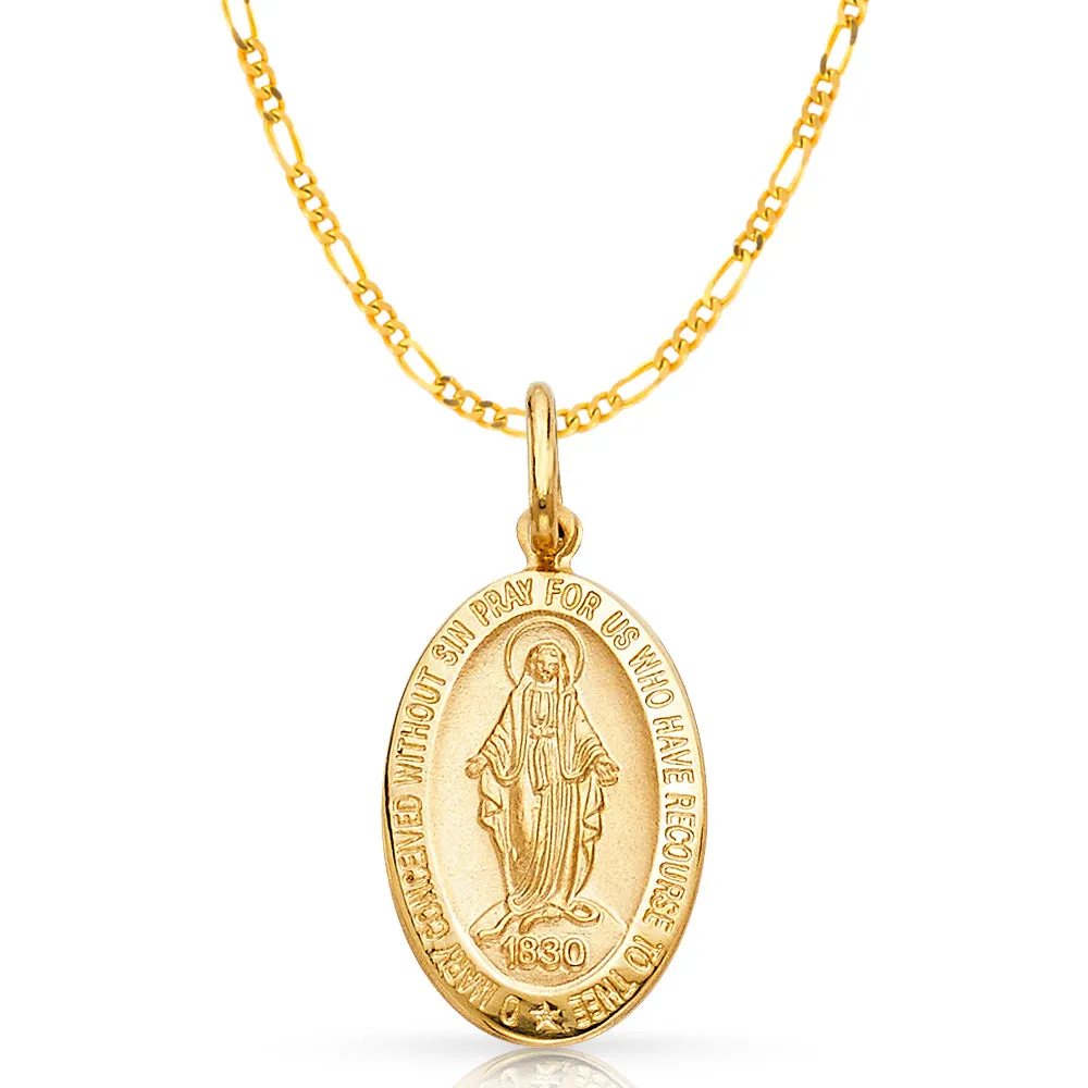 14K Gold 1830 Guadalupe Pendant with 2mm Figaro 3 1 Chain