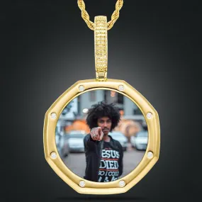 14K Plated Gold Pendant Custom Photo Medallion Necklace With 8 Micro Nano Stone