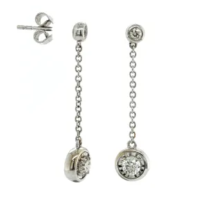 14K White Gold Bezel Set Diamond Drop Earrings