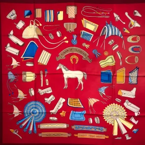 Albums de Colportage Hermes Scarf by Isabelle Barthel 90cm Silk Twill Red Col.