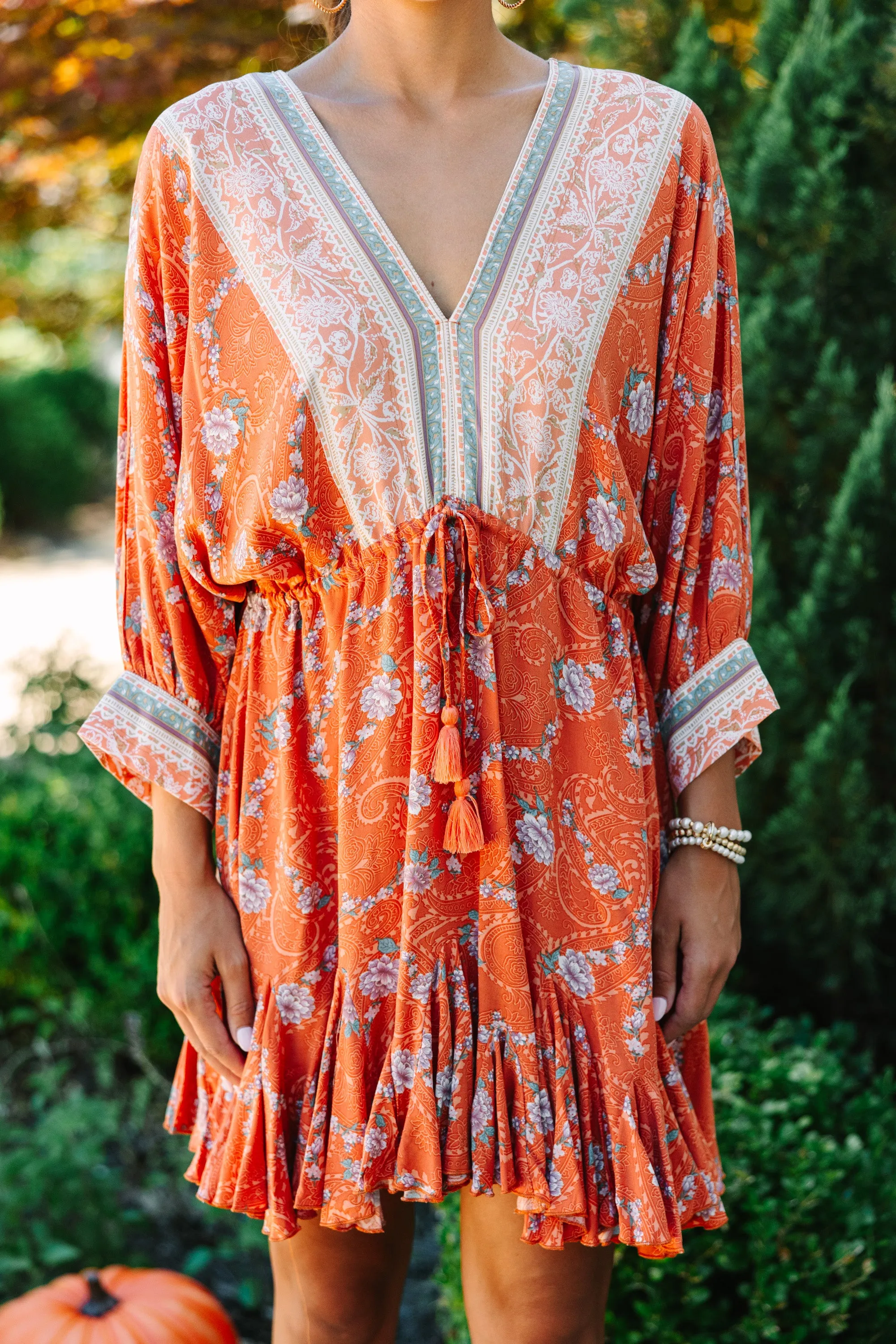 All Up To You Rust Orange Floral Dress