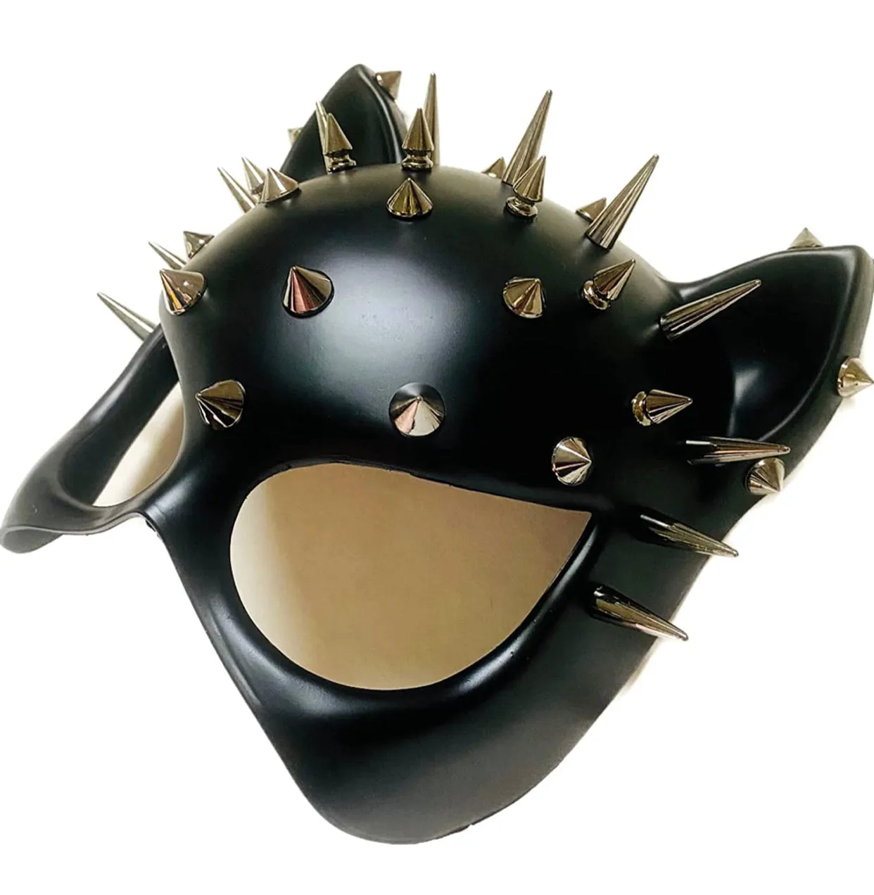 Black cat woman mask Halloween cosplay dress up costume kitty cat role play mask with spikes