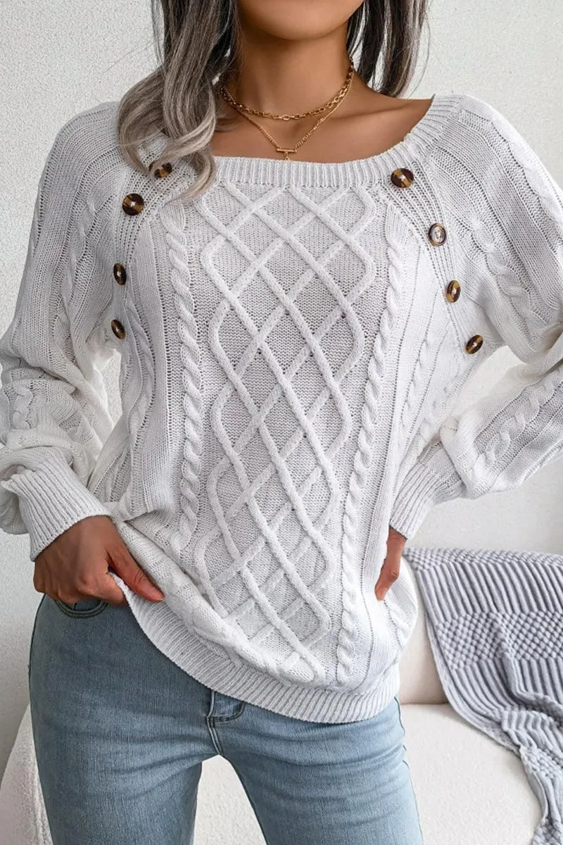 CABLE KNIT BUTTON DETAILED PULLOVER SWEATER