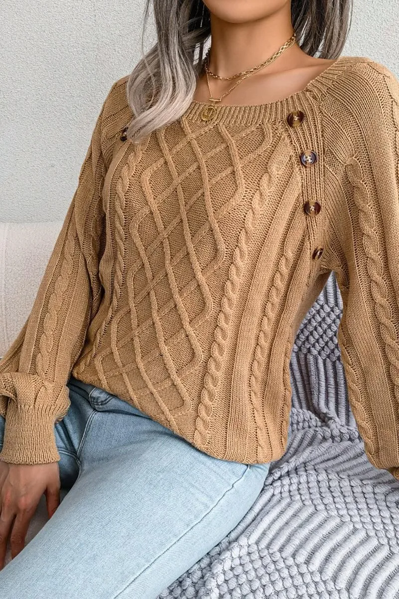 CABLE KNIT BUTTON DETAILED PULLOVER SWEATER