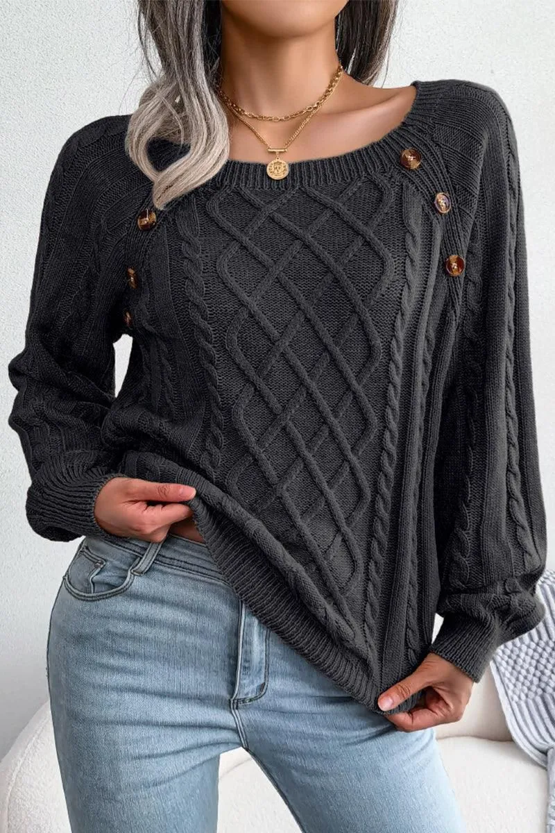 CABLE KNIT BUTTON DETAILED PULLOVER SWEATER