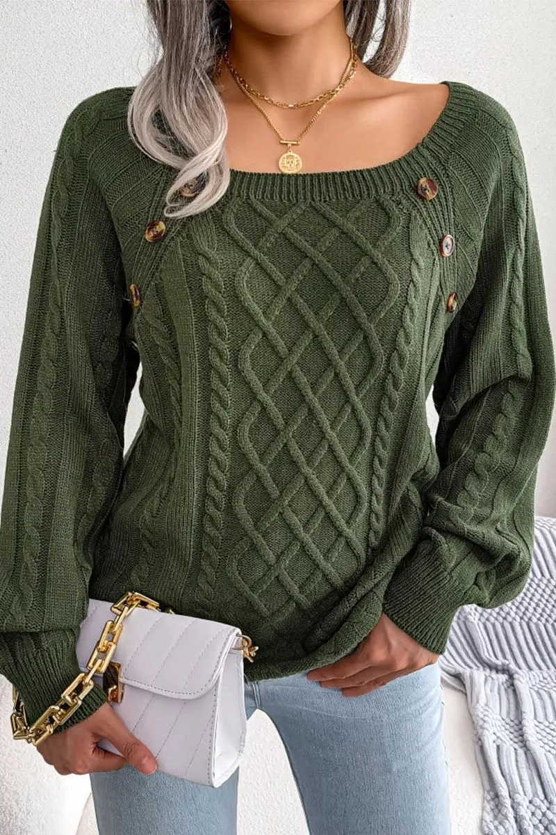 CABLE KNIT BUTTON DETAILED PULLOVER SWEATER