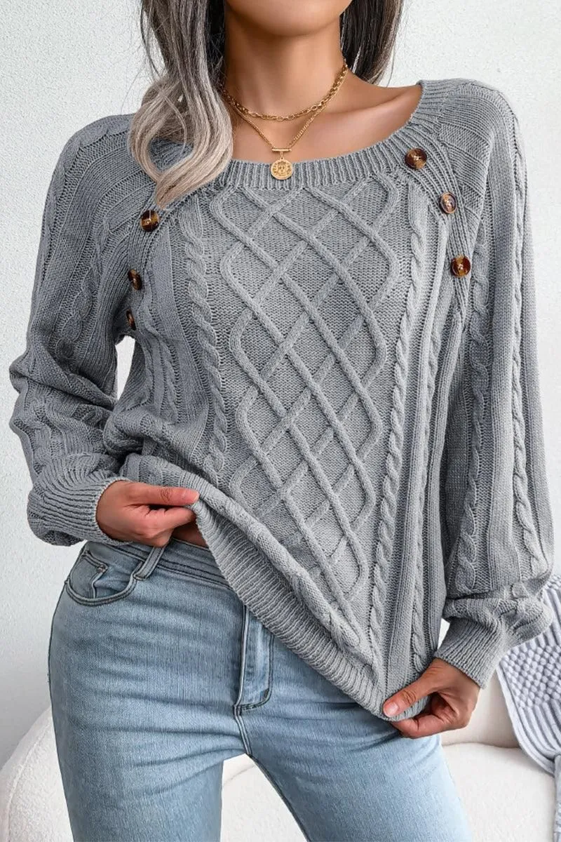 CABLE KNIT BUTTON DETAILED PULLOVER SWEATER