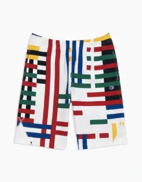 CHAMPION EUROPE<br>GRAPHIC STRIPE REVERSE WEAVE SHORTS BRILLIANT/CHALK WHITE