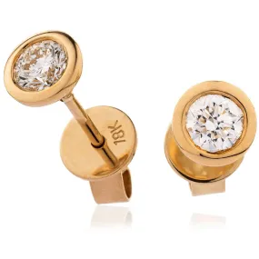 Chastity Round  Brilliant Diamond Rub over Over Setting Solitaire Stud Earrings in 18ct Yellow Gold