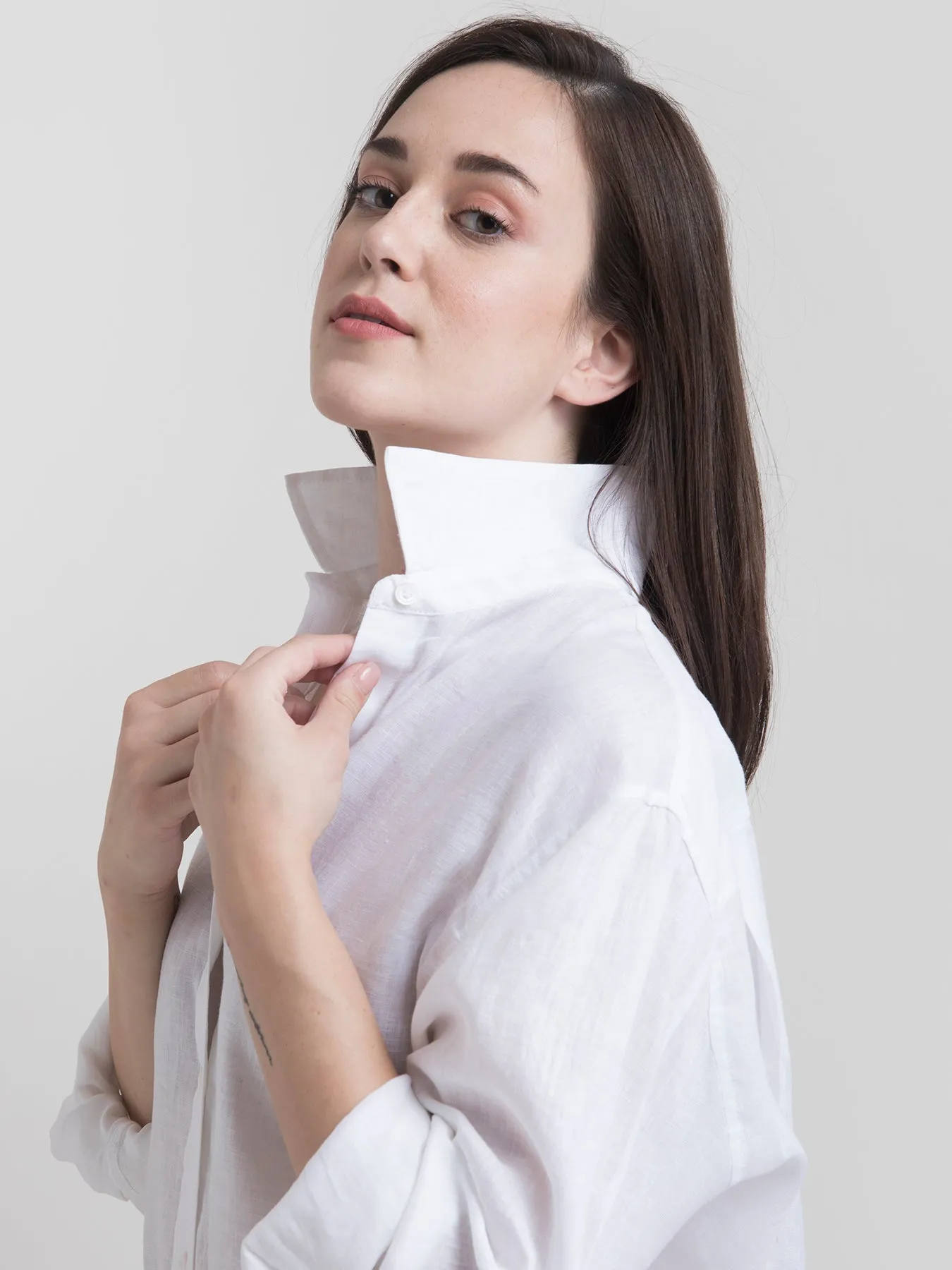 Cotton Collared Oversized Shirt - White