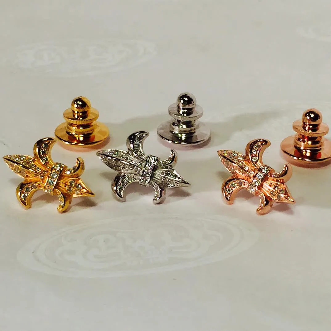 Fleur De Lis Pin Silver 18k Gold Plated with stones