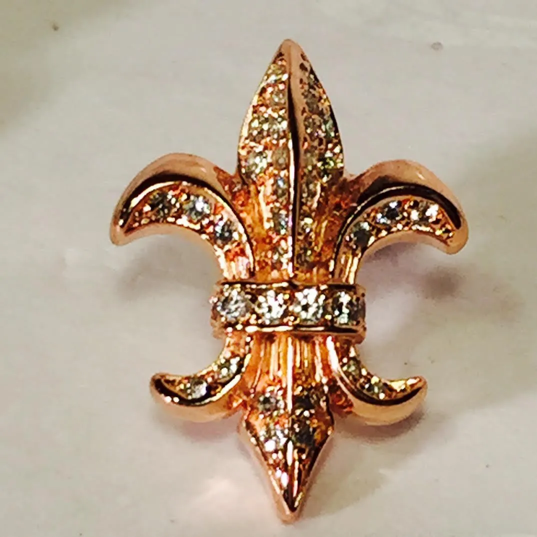 Fleur De Lis Pin Silver 18k Gold Plated with stones