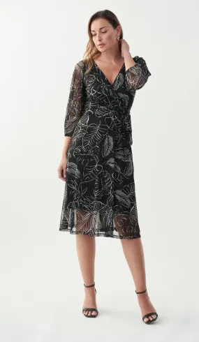 Joseph Ribkoff Black/Vanilla Palm Print Dress Style 221182