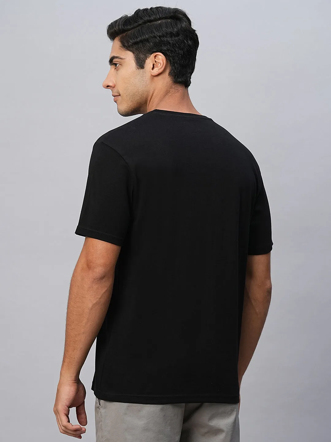 Men's Black Cotton Regular Fit Tshirts