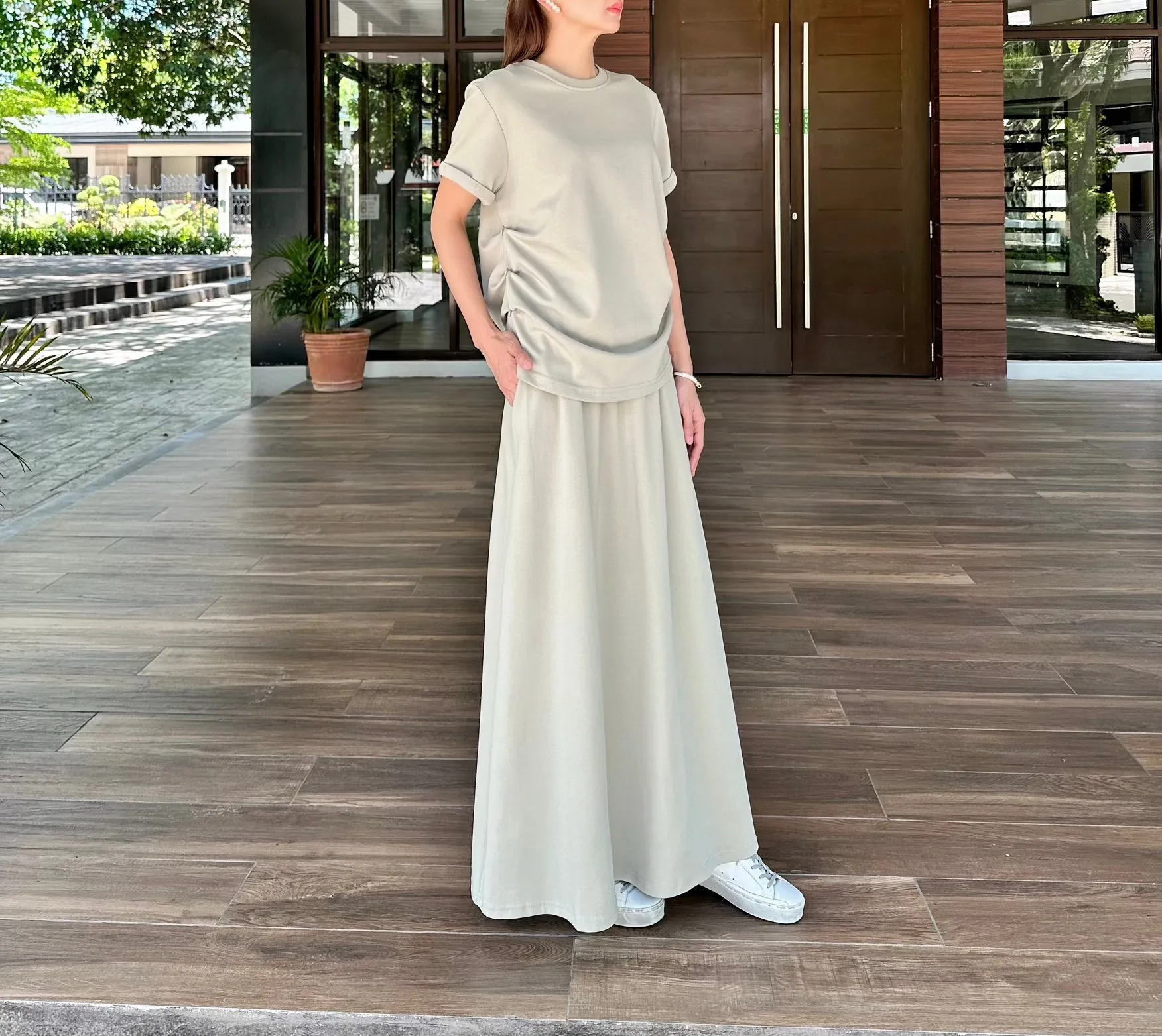 Mina Wide Skirt in Taupe