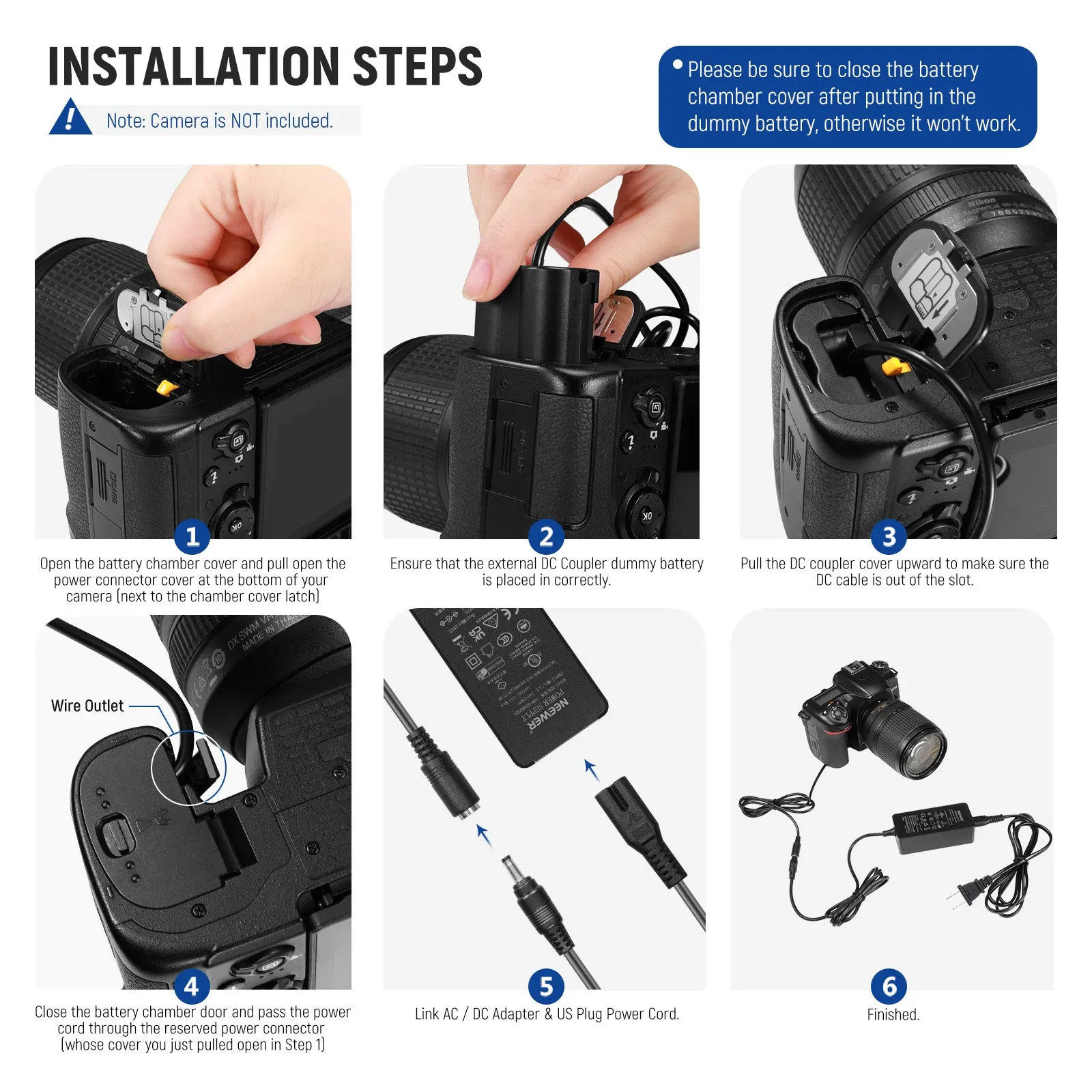 NEEWER EP-5B/EN-EL15 Nikon Replacement Dummy Battery Charger Set