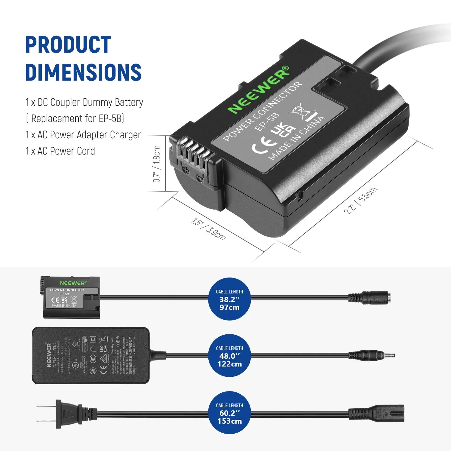 NEEWER EP-5B/EN-EL15 Nikon Replacement Dummy Battery Charger Set