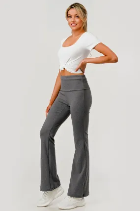 Pillowy Soft Fold Over High Waist Flare Pants - Heather Gray