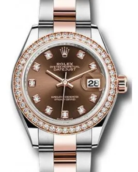 Rolex Datejust 28MM 279381 Chocolate Diamond Markers & Bezel Rose Gold & Stainless Steel Oyster - NEW