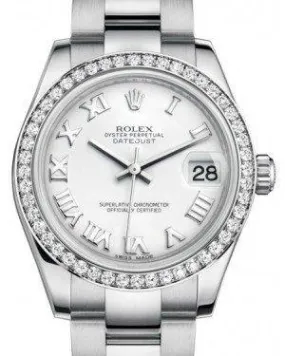 Rolex Datejust 31 Lady Midsize White Gold/Steel White Roman Dial & Diamond Bezel Oyster Bracelet 178384 - NEW