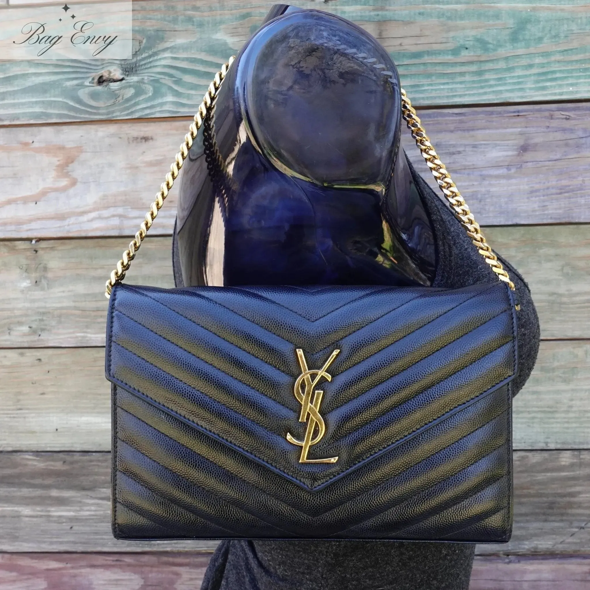 SAINT LAURENT Grain de Poudre Chevron YSL Chain Bag