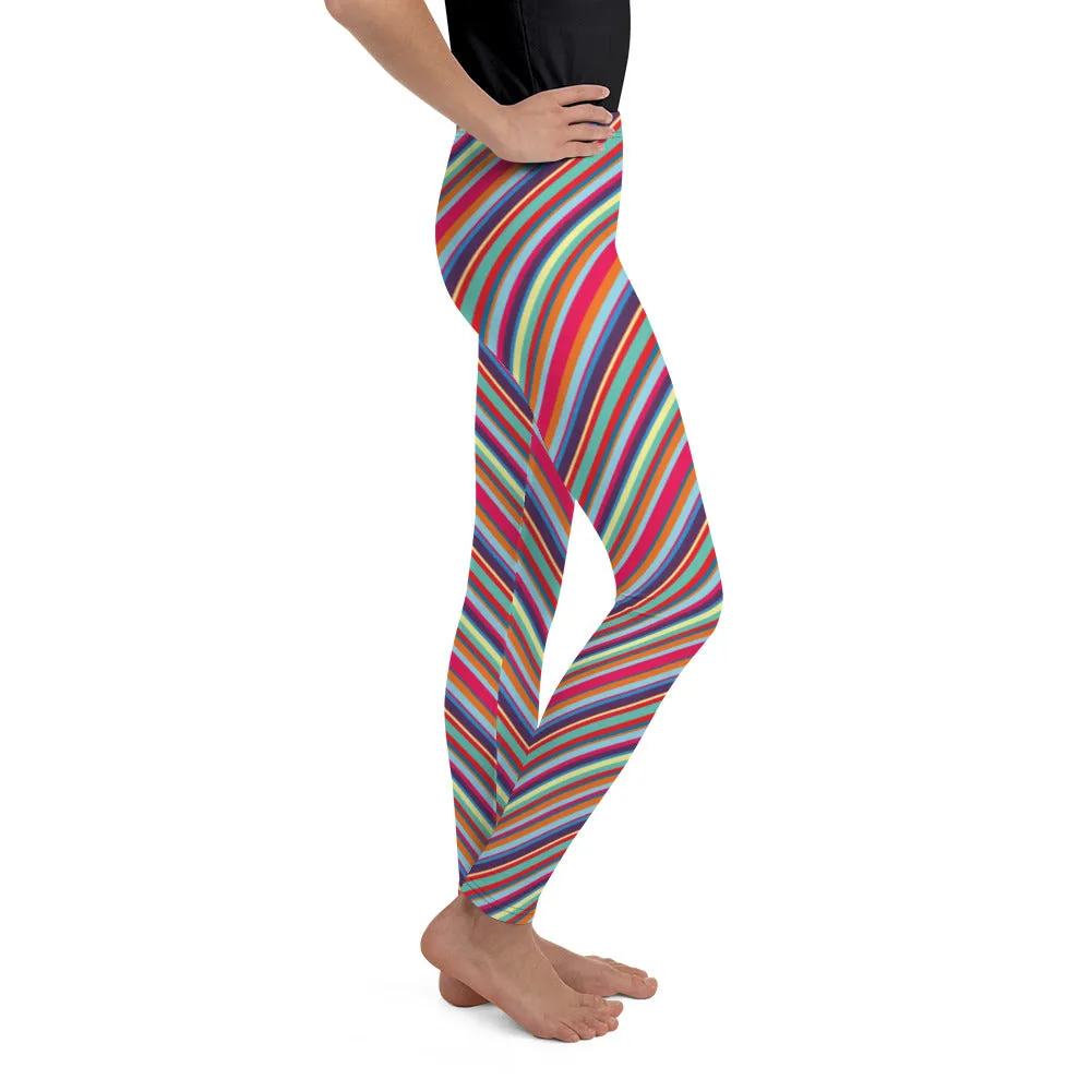 Spring Diagoanl Stripe Youth Leggings,Girls and Boys Matching Family Outfits