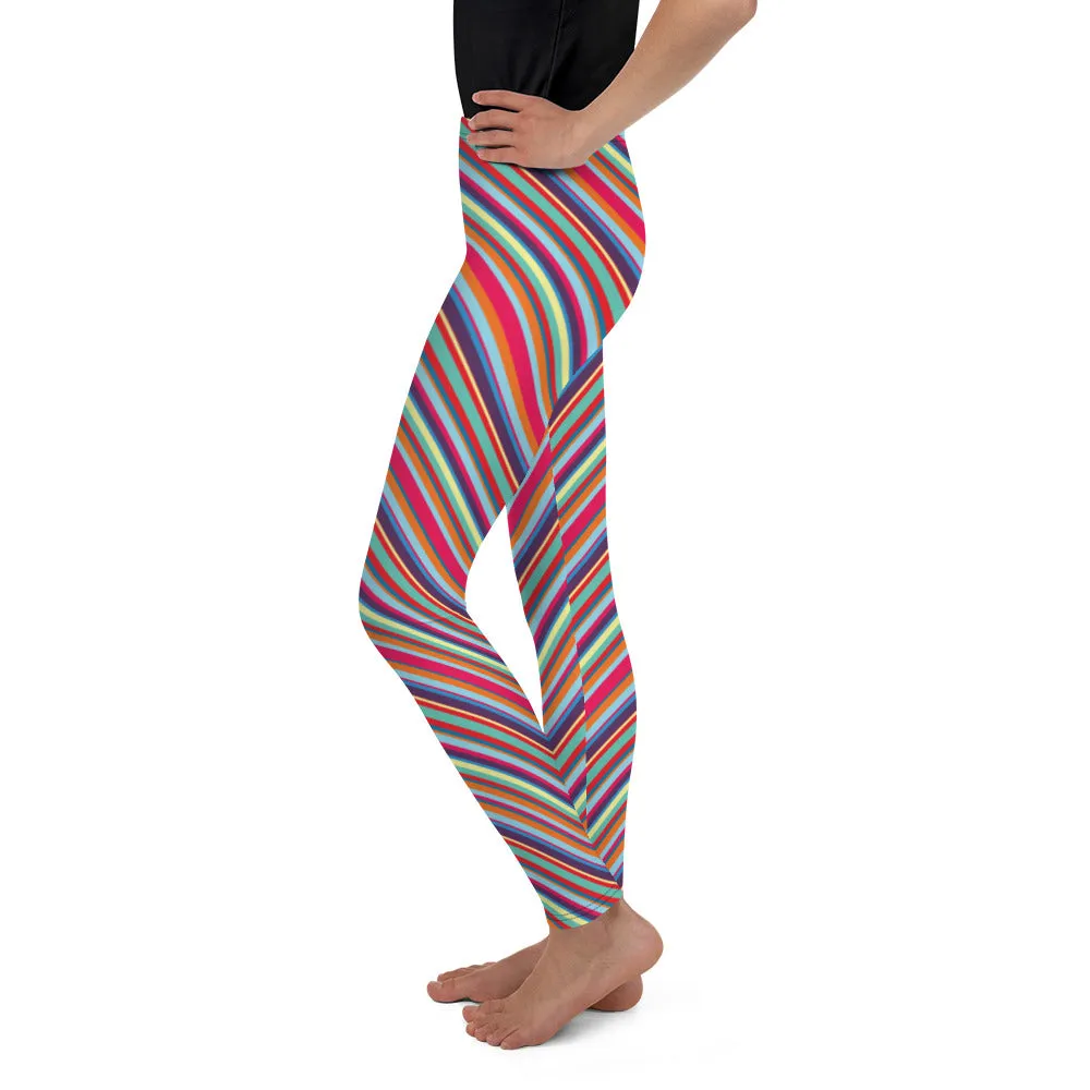 Spring Diagoanl Stripe Youth Leggings,Girls and Boys Matching Family Outfits