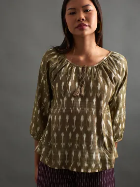 Tulum Tassel Top - Olive Ikat