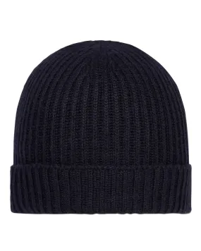 Unisex Ribbed Cashmere Hat Navy Blue