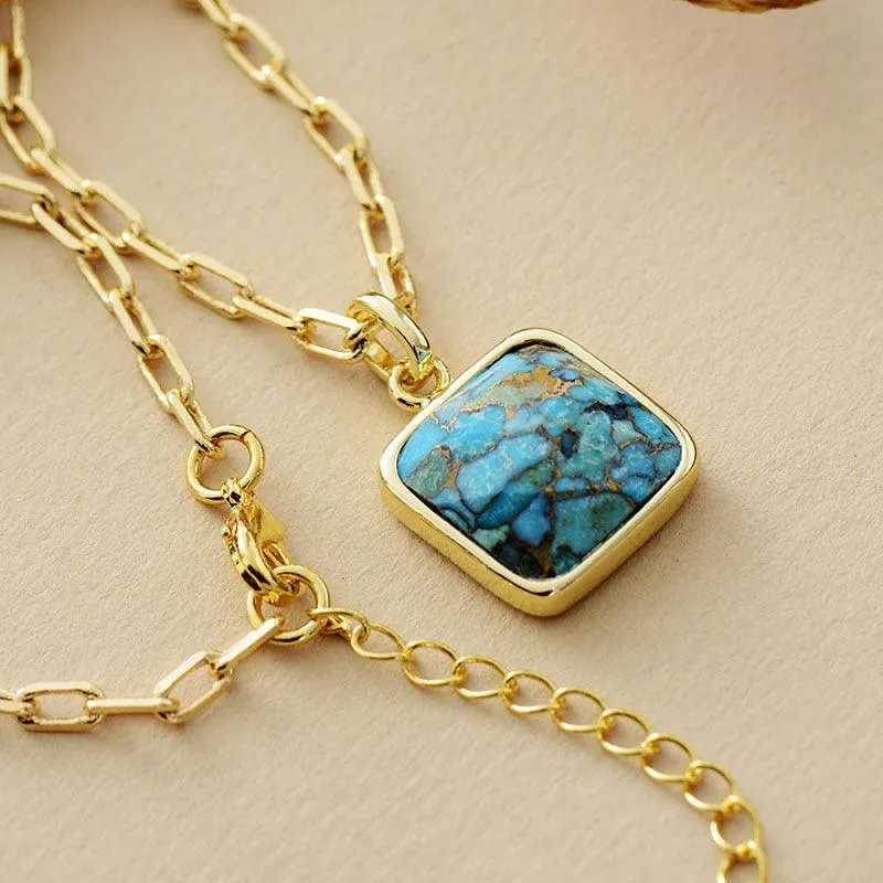 'Wiinya' Square Turquoise Pendant Necklace